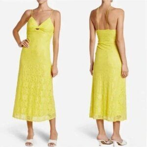Revolve NSR Dress Midi Yellow Lace Floral Twist Front Sleeveless